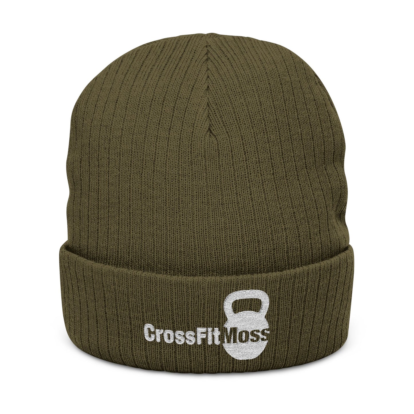 CrossFit Moss Ribbed Knit Beanie, Warm Winter Hat, Fitness Accessory, Gift for Gym Lovers, Embroidered Beanie