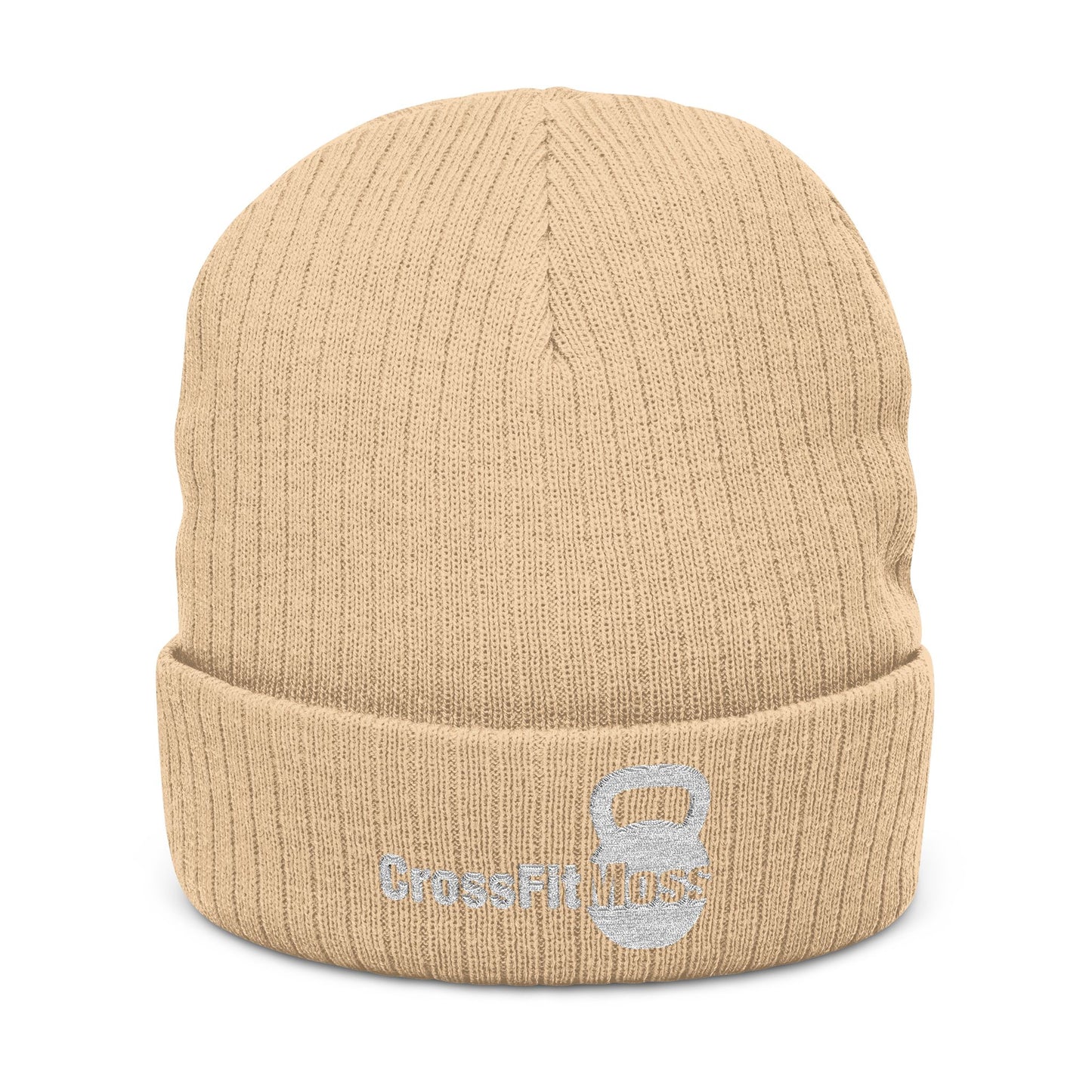 CrossFit Moss Ribbed Knit Beanie, Warm Winter Hat, Fitness Accessory, Gift for Gym Lovers, Embroidered Beanie