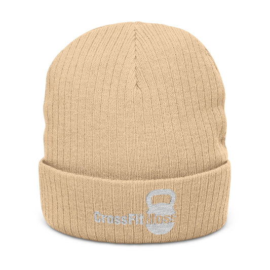 CrossFit Moss Ribbed Knit Beanie, Warm Winter Hat, Fitness Accessory, Gift for Gym Lovers, Embroidered Beanie