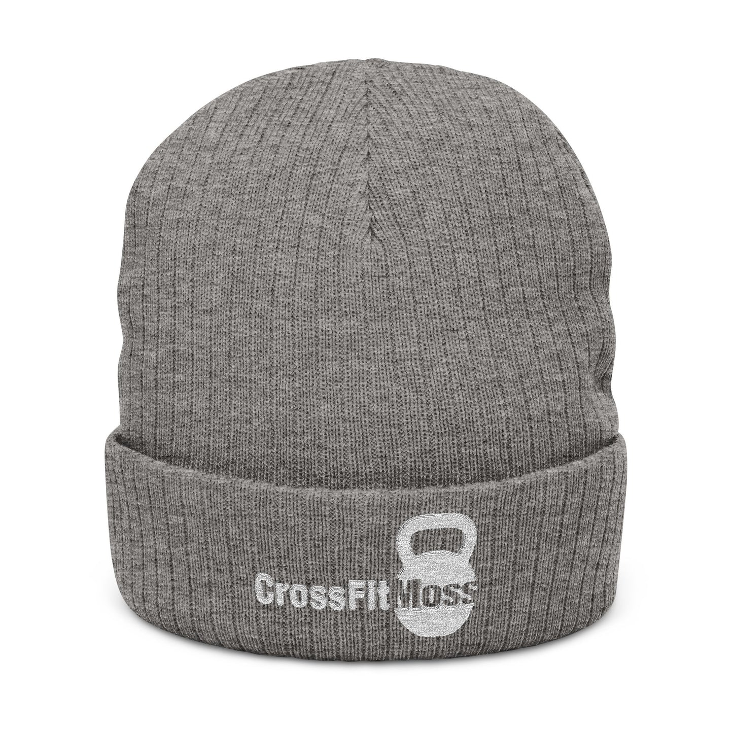 CrossFit Moss Ribbed Knit Beanie, Warm Winter Hat, Fitness Accessory, Gift for Gym Lovers, Embroidered Beanie